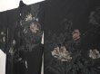 Photo2: 6909T04z620 Vintage Japanese Kimono Silk HAORI Flowers Black (2)