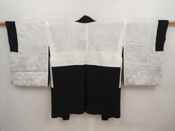 Photo7: 6909T04z620 Vintage Japanese Kimono Silk HAORI Flowers Black (7)