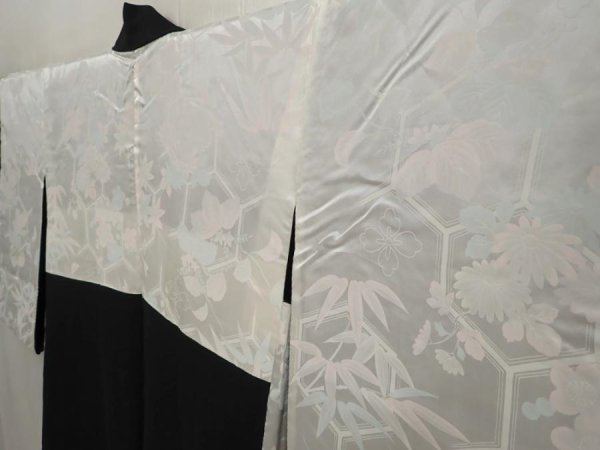Photo8: 6909T04z620 Vintage Japanese Kimono Silk HAORI Flowers Black (8)