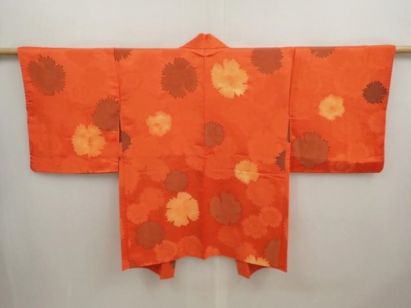 Photo1: 6909T05z570 Vintage Japanese Kimono Silk HAORI Flower Orangered (1)