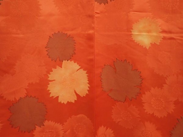Photo3: 6909T05z570 Vintage Japanese Kimono Silk HAORI Flower Orangered (3)