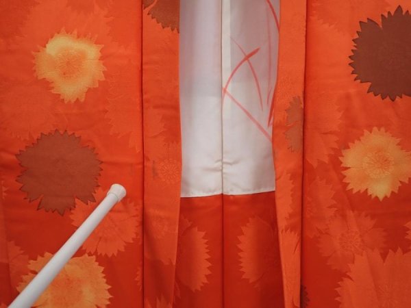 Photo6: 6909T05z570 Vintage Japanese Kimono Silk HAORI Flower Orangered (6)