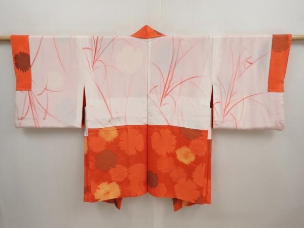 Photo7: 6909T05z570 Vintage Japanese Kimono Silk HAORI Flower Orangered (7)