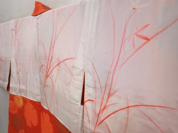 Photo8: 6909T05z570 Vintage Japanese Kimono Silk HAORI Flower Orangered (8)