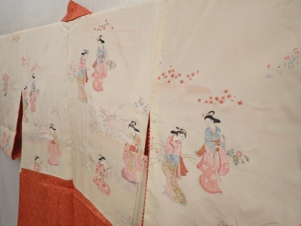 Photo1: 6909T06z560 Vintage Japanese Kimono Silk SHIBORI HAORI  Orange-Red (1)