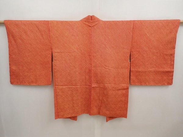 Photo2: 6909T06z560 Vintage Japanese Kimono Silk SHIBORI HAORI  Orange-Red (2)