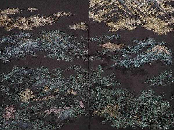 Photo3: 6909T07z550 Vintage Japanese Kimono Silk HAORI Mountain Black (3)