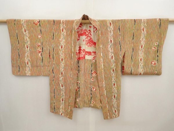 Photo5: 6909T08z520 Vintage Japanese Kimono Silk HAORI Camellia Olive (5)