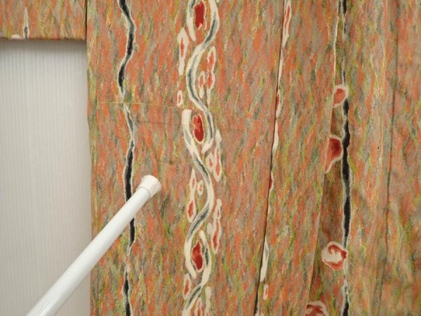 Photo6: 6909T08z520 Vintage Japanese Kimono Silk HAORI Camellia Olive (6)