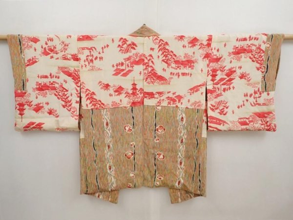 Photo7: 6909T08z520 Vintage Japanese Kimono Silk HAORI Camellia Olive (7)