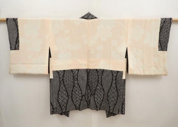 Photo6: 6909T09z530 Vintage Japanese Kimono Silk SHIBORI HAORI Tatewaku Black (6)