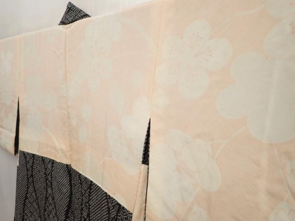 Photo7: 6909T09z530 Vintage Japanese Kimono Silk SHIBORI HAORI Tatewaku Black (7)