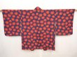 Photo1: 6909T10z520 Vintage Japanese Kimono Silk HAORI Rose Navy (1)