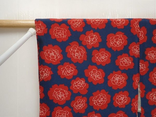 Photo5: 6909T10z520 Vintage Japanese Kimono Silk HAORI Rose Navy (5)