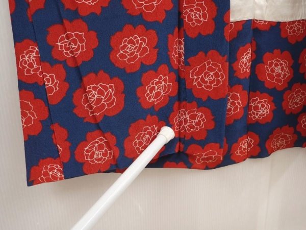 Photo8: 6909T10z520 Vintage Japanese Kimono Silk HAORI Rose Navy (8)