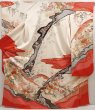 Photo1: 6909T11z1210 Vintage Japanese Kimono Silk FURISODE Flowers Off-white (1)