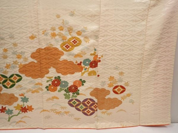 Photo7: 6909T12z1060 Vintage Japanese Kimono Silk FURISODE Plum blossom Light cream (7)