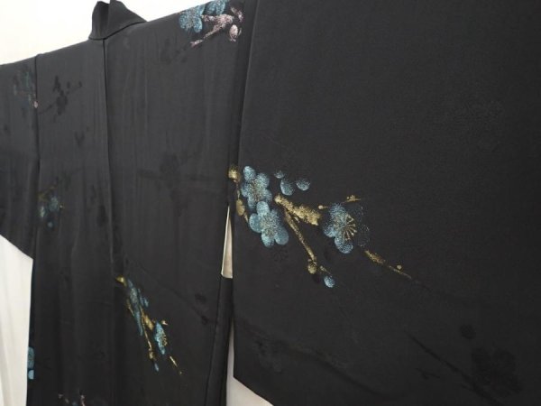 Photo2: 6910T01z560 Vintage Japanese Kimono Silk HAORI Plum blossom Black (2)