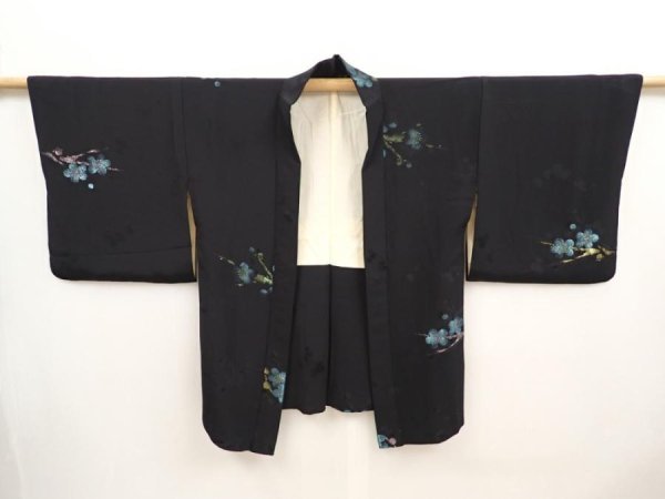 Photo5: 6910T01z560 Vintage Japanese Kimono Silk HAORI Plum blossom Black (5)