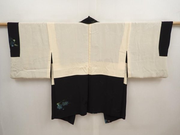 Photo6: 6910T01z560 Vintage Japanese Kimono Silk HAORI Plum blossom Black (6)