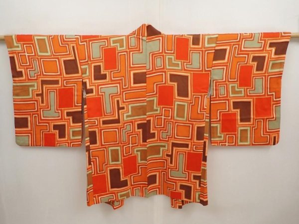 Photo1: 6910T02z590 Vintage Japanese Kimono Silk HAORI  Orangered (1)