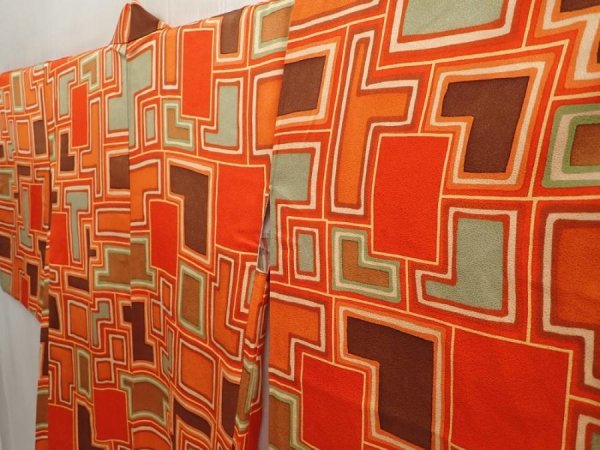 Photo2: 6910T02z590 Vintage Japanese Kimono Silk HAORI  Orangered (2)