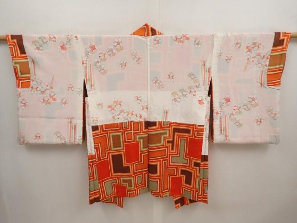 Photo6: 6910T02z590 Vintage Japanese Kimono Silk HAORI  Orangered (6)