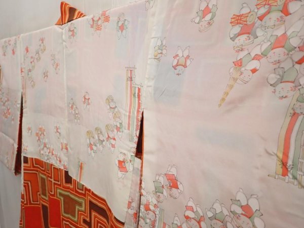 Photo7: 6910T02z590 Vintage Japanese Kimono Silk HAORI  Orangered (7)