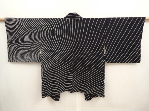 Photo1: 6910T03z560 Vintage Japanese Kimono Silk SHIBORI HAORI  Black (1)