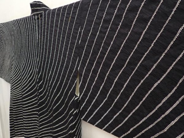 Photo2: 6910T03z560 Vintage Japanese Kimono Silk SHIBORI HAORI  Black (2)