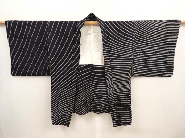 Photo6: 6910T03z560 Vintage Japanese Kimono Silk SHIBORI HAORI  Black (6)