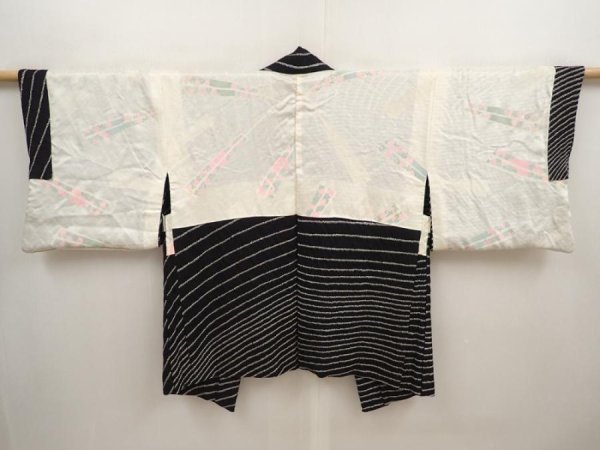 Photo7: 6910T03z560 Vintage Japanese Kimono Silk SHIBORI HAORI  Black (7)