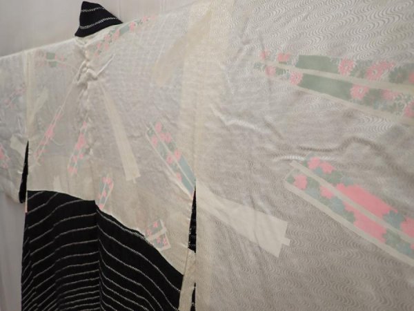 Photo8: 6910T03z560 Vintage Japanese Kimono Silk SHIBORI HAORI  Black (8)