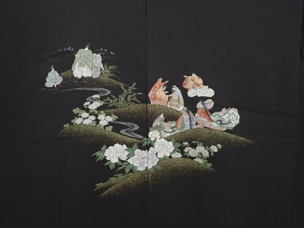 Photo3: 6910T04z630 Vintage Japanese Kimono Silk HAORI Princess Black (3)