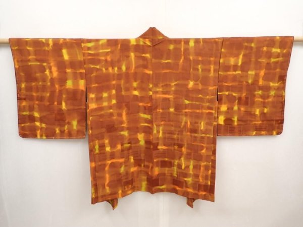 Photo1: 6910T05z520 Vintage Japanese Kimono Silk HAORI  Brown (1)