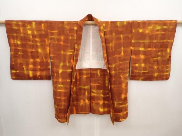 Photo5: 6910T05z520 Vintage Japanese Kimono Silk HAORI  Brown (5)