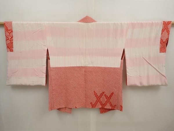 Photo6: 6910T06z590 Vintage Japanese Kimono Silk SHIBORI HAORI Flower Red-Pink (6)