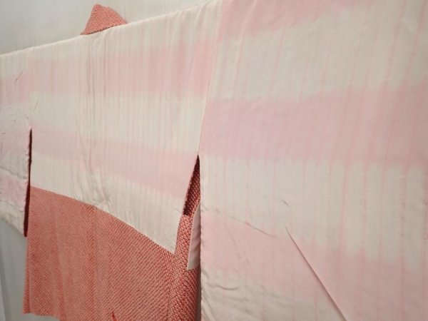 Photo7: 6910T06z590 Vintage Japanese Kimono Silk SHIBORI HAORI Flower Red-Pink (7)