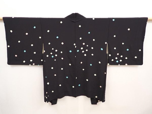 Photo1: 6910T07z520 Vintage Japanese Kimono Silk HAORI  Black (1)