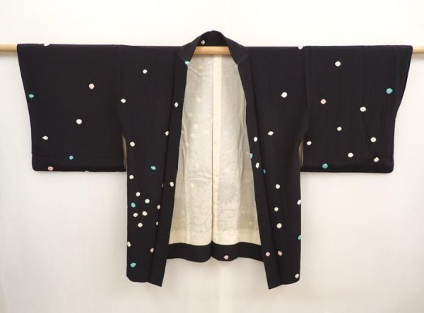 Photo6: 6910T07z520 Vintage Japanese Kimono Silk HAORI  Black (6)