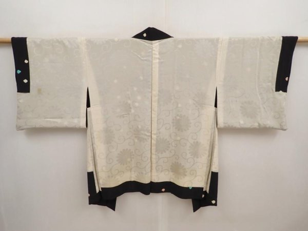 Photo7: 6910T07z520 Vintage Japanese Kimono Silk HAORI  Black (7)