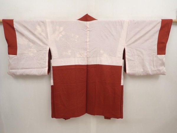 Photo6: 6910T08z560 Vintage Japanese Kimono Silk HAORI Leaf Red-Brown (6)