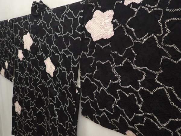 Photo2: 6910T09z430 Vintage Japanese Kimono Silk HAORI Maple Black (2)