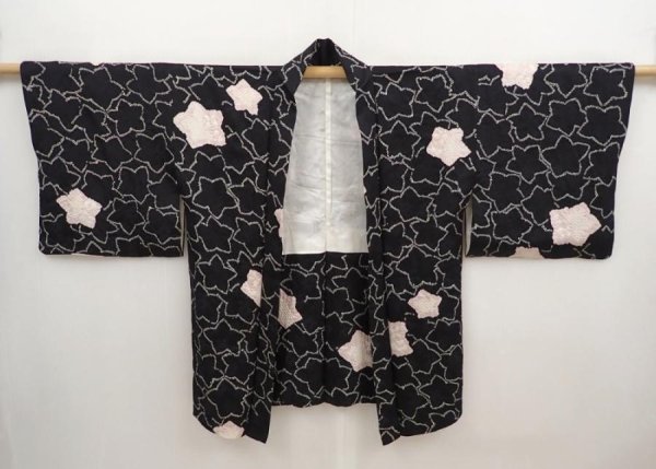 Photo5: 6910T09z430 Vintage Japanese Kimono Silk HAORI Maple Black (5)