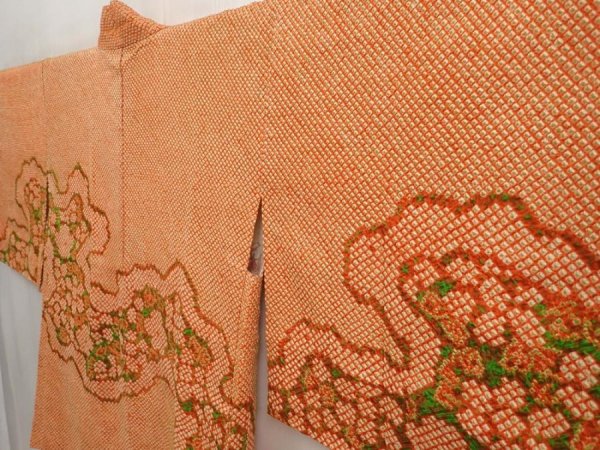 Photo2: 6910T10z510 Vintage Japanese Kimono Silk SHIBORI HAORI Flower Dark orange (2)