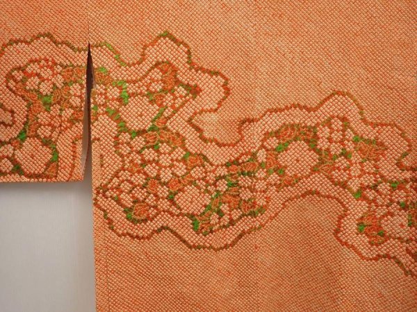 Photo3: 6910T10z510 Vintage Japanese Kimono Silk SHIBORI HAORI Flower Dark orange (3)