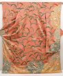 Photo1: 6910T13z1200  Japanese Kimono Silk FURISODE Leaf Dark coral (1)