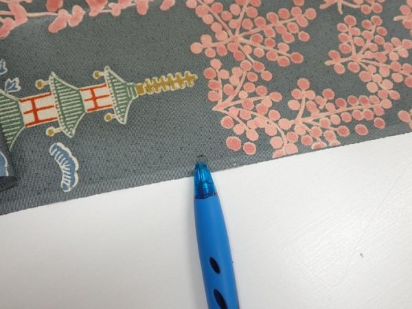 Photo6: 2V04z80  Japanese Kimono Silk  FABRIC Temple Green-Gray 64.6x14.0 (6)