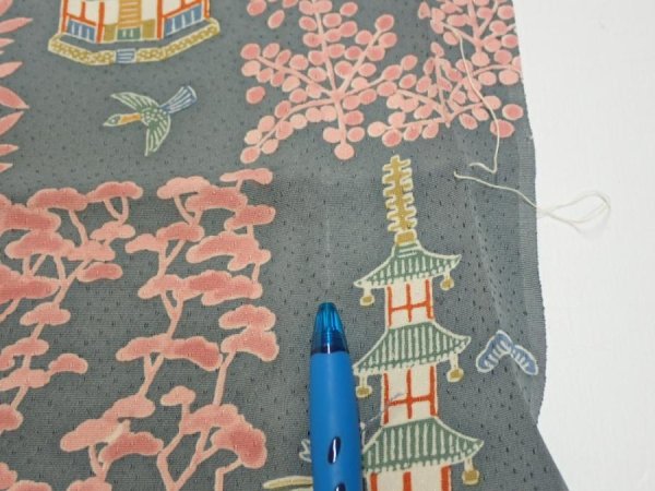 Photo6: 2V05z80  Japanese Kimono Silk  FABRIC Temple Green-Gray 64.6x14.0 (6)