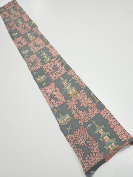 Photo5: 2V08z40  Japanese Kimono Silk  FABRIC Temple Green-Gray 56.7x7.1 (5)
